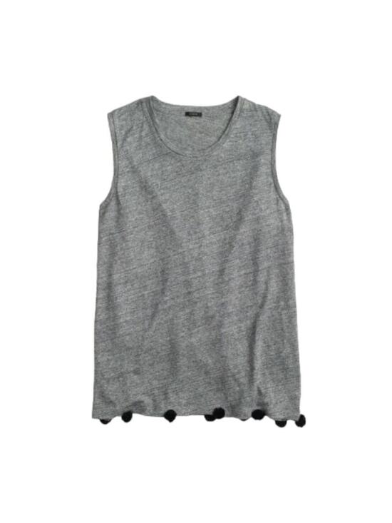 J. Crew Tops - J.Crew Heather Rubble Gray Sleeveless Round Neck Linen Pom-Pom Tank Size S